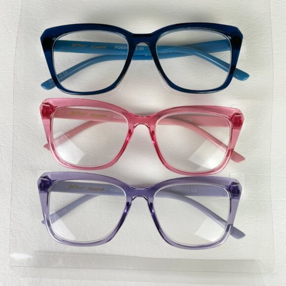 Betsey Johnson +2.00 Reading Glasses Purple Pink Blue - Picture 2 of 3